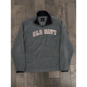 Vintage Old Navy‎ 1/4 Zip Pullover Mens Size Large Fleece Mock Neck Logo Gray